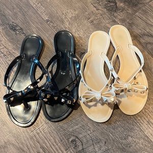 Valentino Faux Studded Flats Made In Italy Bundle Black/Gold & Cream/Gold